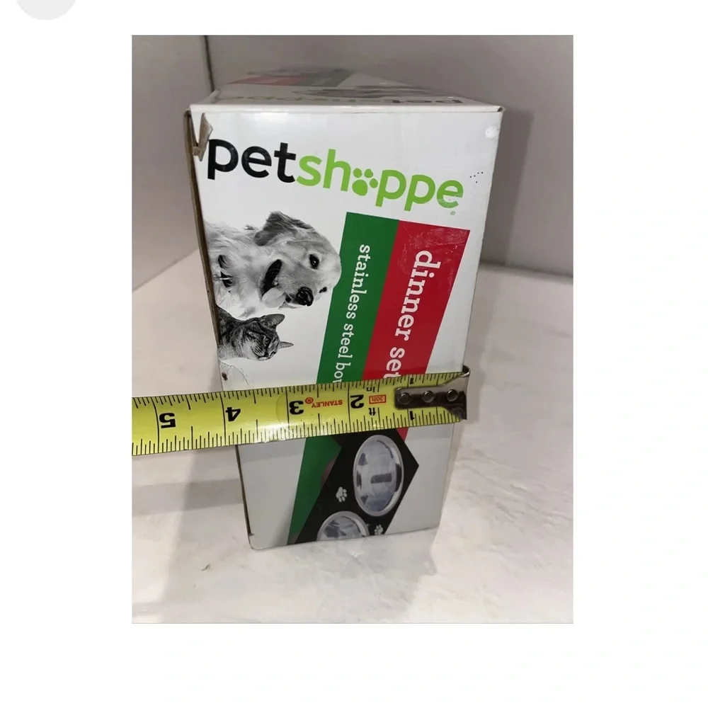 Petshoppe Pet Dinner Set Stainless Steel Bowls Elevated Black Wood Frame Dog Cat